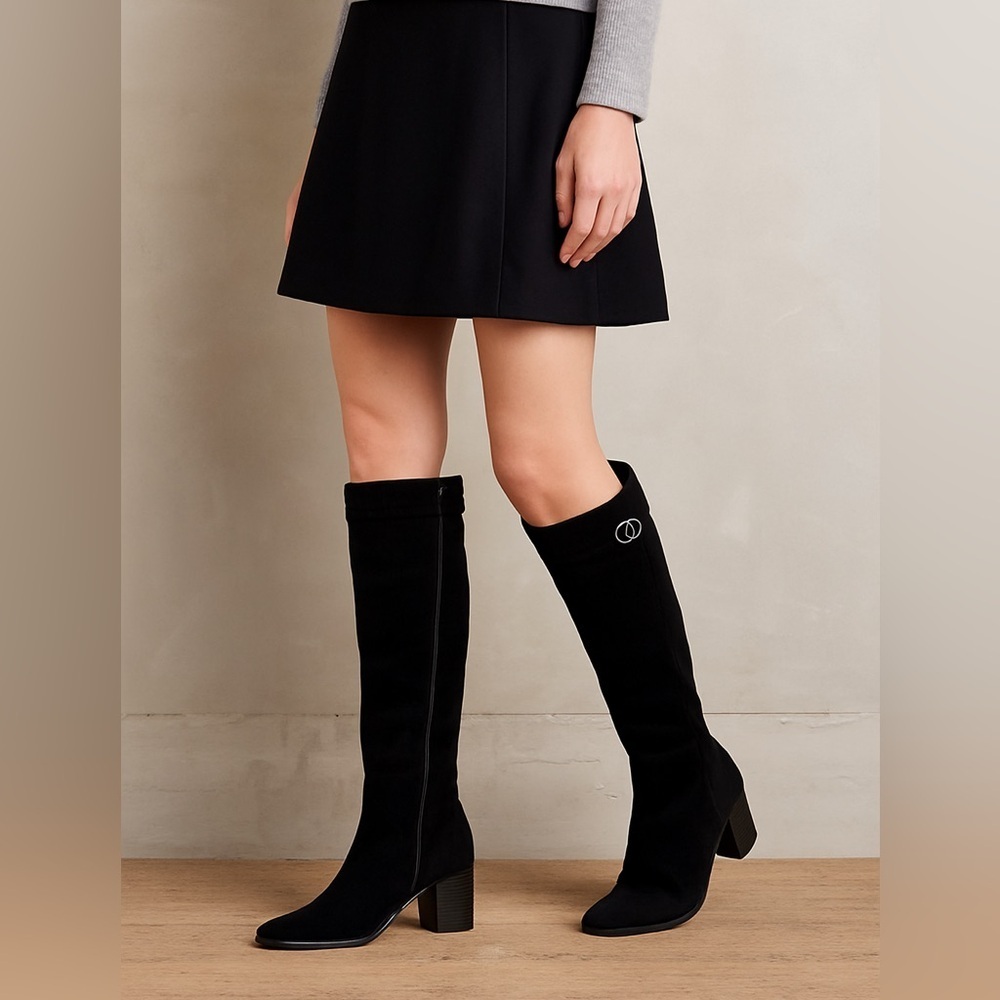 LifeStride Black Suede Knee-High Block Heel Boots | Size 7.5